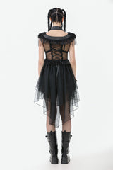 Black V Collar Sleeveless Multi-Layered Ruffled Sheer Mesh Women's Punk Dress - Product - 4