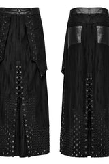 Black Lace-Up Ripped Eyelet Men's Punk Skirt - Product - 2