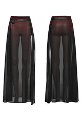 Black/Red Rivet Split Women's Gothic Skirt with Belt - Product - 5
