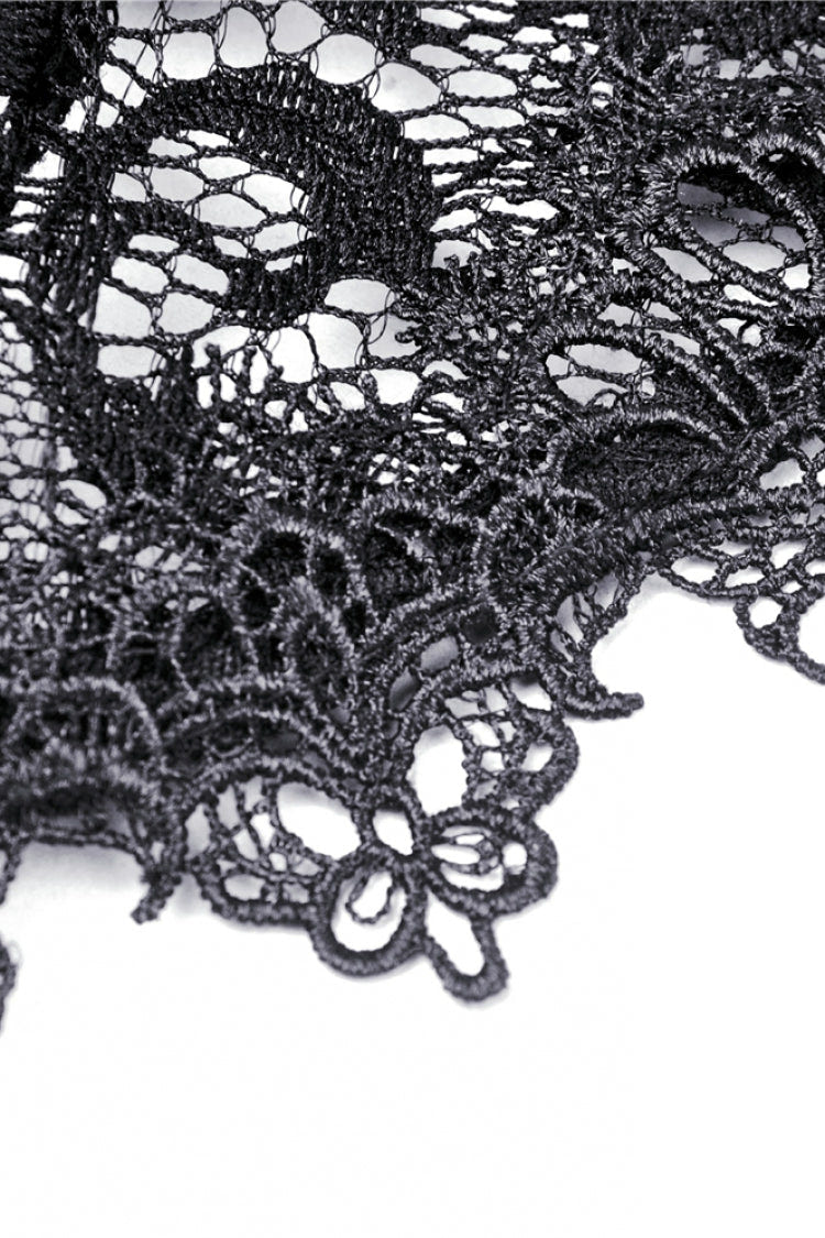 Black Long Puff Sleeves Sheer Floral Lace Lace-Up Women's Gothic Cape - Product - 13