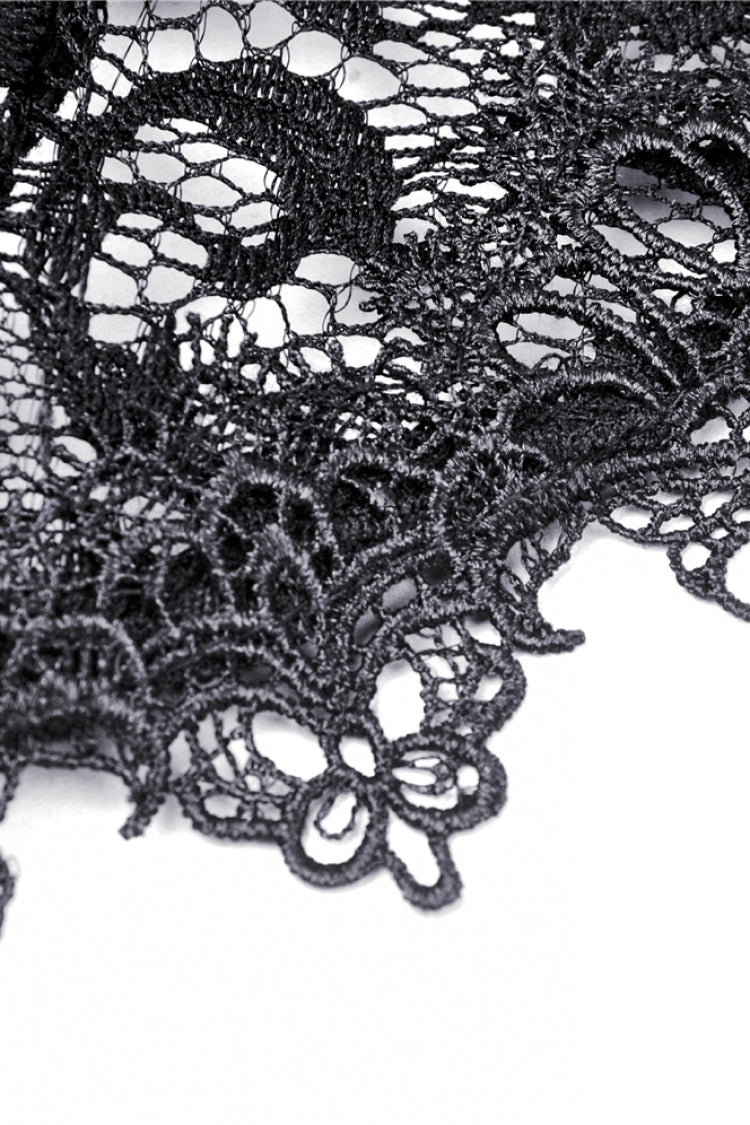 Black Long Puff Sleeves Sheer Floral Lace Lace-Up Women's Gothic Cape - Product - 13