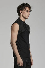 Black Sleeveless Stitching Zipper Mens Steampunk Vest - Product - 2