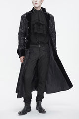 Black Stand Collar Totem Printed Long Men's Gothic Coat - Black - 1
