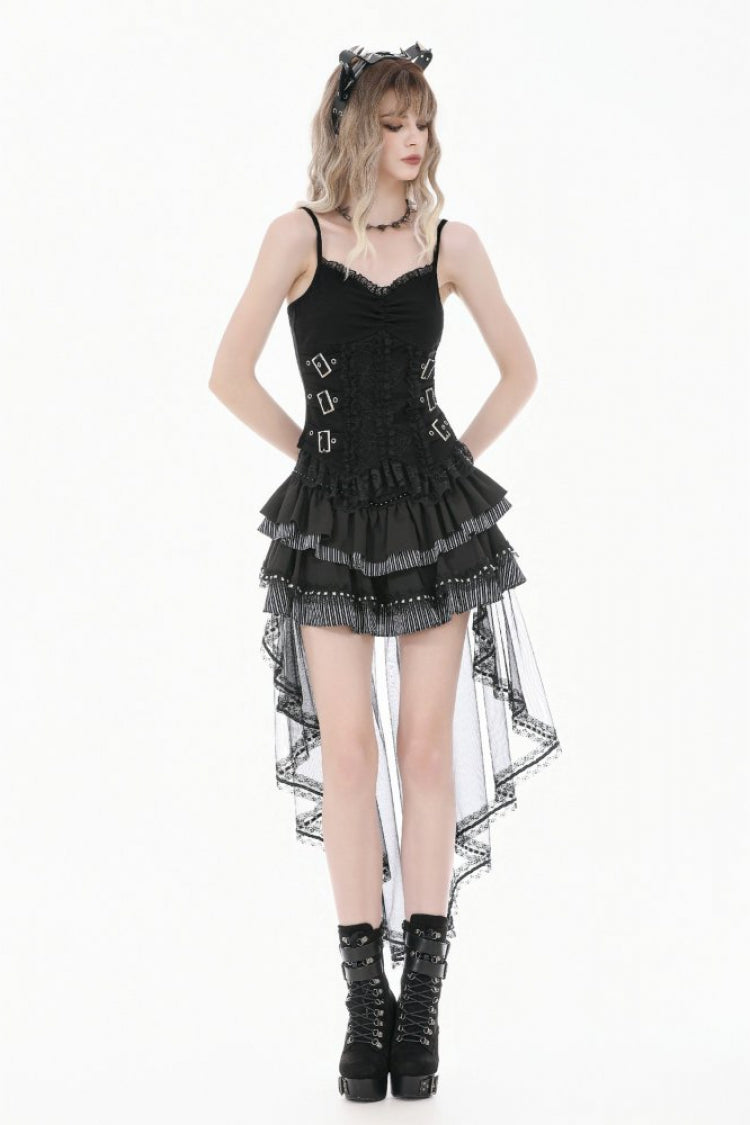 Black Women's Gothic Vintage Multi-Layered Ruffled Mesh Tail Skirt - Product - 6
