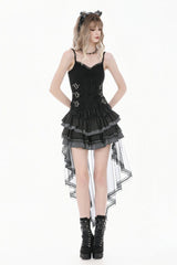 Black Women's Gothic Vintage Multi-Layered Ruffled Mesh Tail Skirt - Product - 6