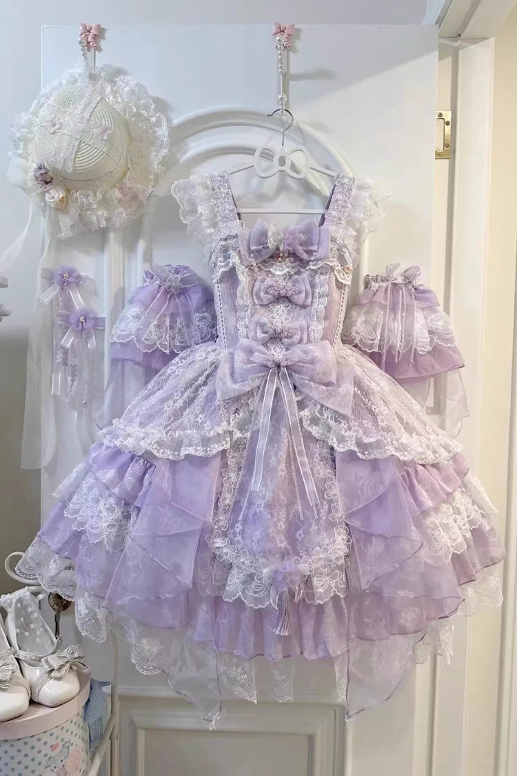 Purple Spring Waters Reflecting Pear Blossoms Ruffled Embroidered Open-Front Bow Lace Sweet (Dress Only) detail view 3