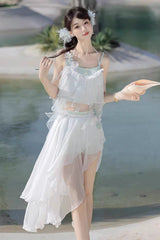 White Sleeveless Summer Beach Women's Lace Sweet Lolita Three-Piece Swimsuit Set - Product - 3