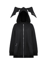 Black Long Sleeves Zippered Women's Gothic Batwing Hoodie - Product - 3