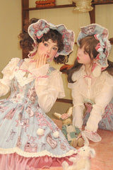 Pink/Green Bear Doll Wall Print Ruffle Embroidery Bowknot Sweet Corset Lolita Jsk Dress - Product - 7
