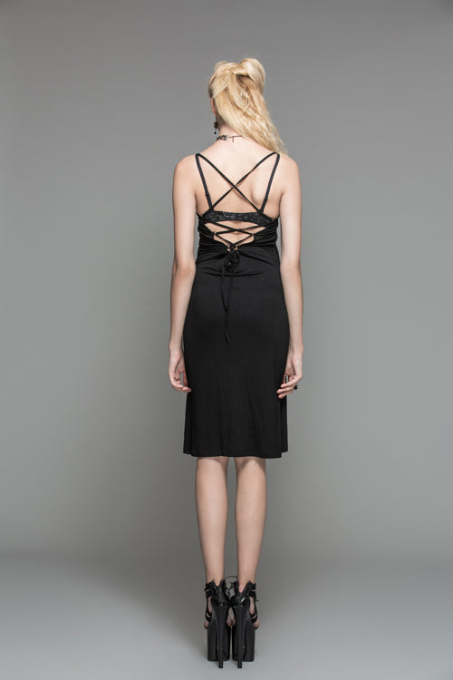 Black Strappy Sexy Mid Length Suspenders Womens Gothic Dress - Product - 6
