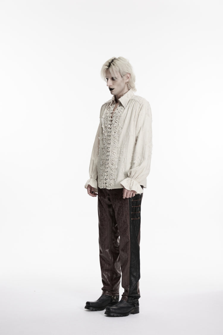 White Lapel Collar Long Sleeves Lace-Up Men's Gothic Shirt - Product - 2