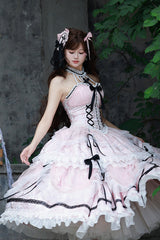 Pink Cross Halterneck Ruffle Bowknot Lace Lace-Up Princess Sweet Lolita Dress - Product - 8