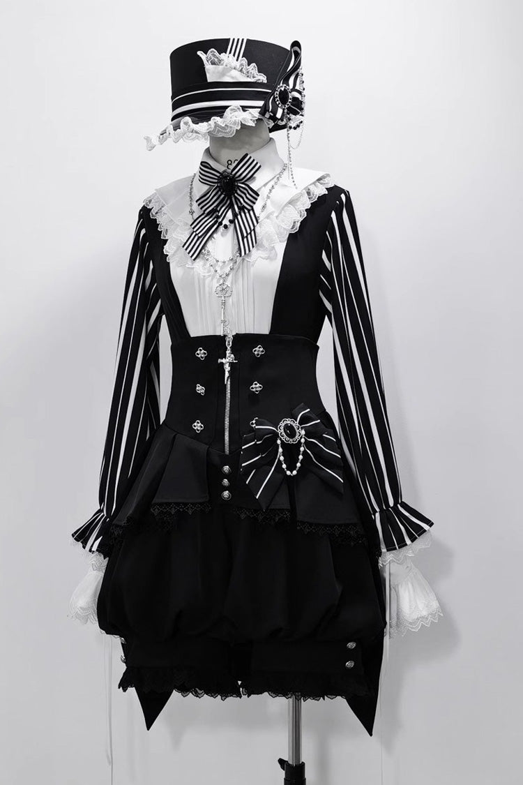 Black Wonderful Trick Stripe Print Lace Ouji Fashion Elegant Lolita Shorts - Product - 3