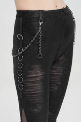 Black Knitted Fabric Detachable Chain Trim Irregular Semi-Perspective Knit Women's Punk Pants - Product - 7
