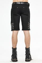 Black Punk Rough Rope Mesh Spliced Mens Fifth Pants - Product - 3