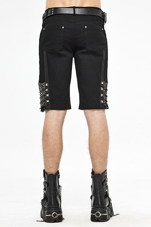 Black Punk Rough Rope Mesh Spliced Mens Fifth Pants - Product - 3