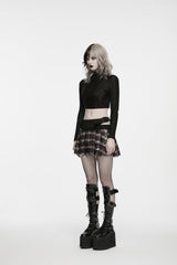 Red Patchwork Studded Pleated Women's Punk Preppy Style Skirt - Product - 3