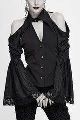Black Off The Shoulder Trumpet Sleeves Sexy Womens Gothic Blouse - Black - 1