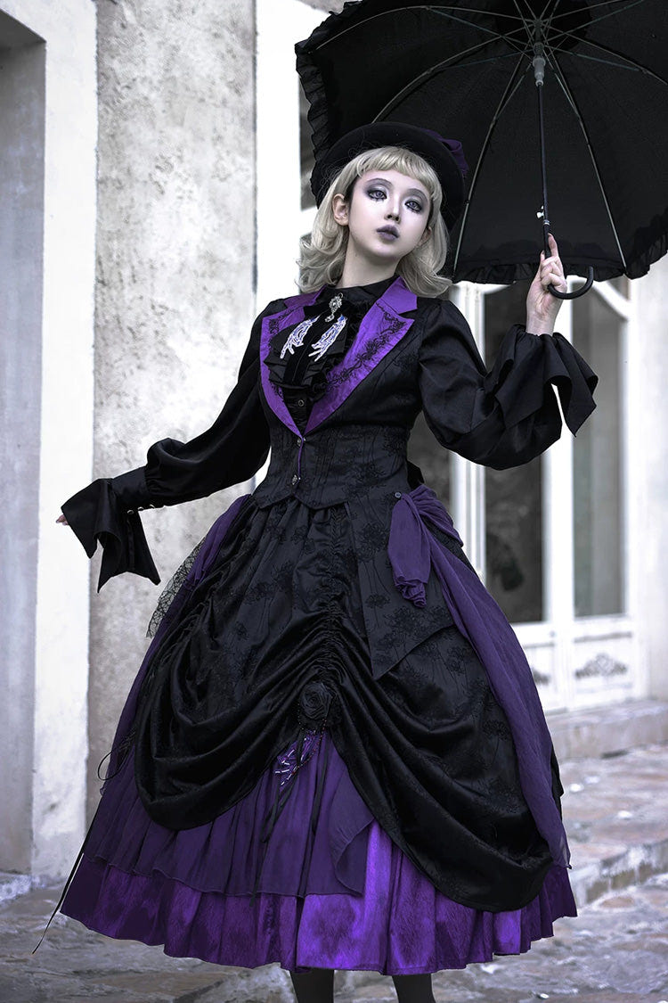 Black/Purple [Moonlit Return] Printed Boned Gothic Elegant Lolita Skirt - Black/Purple(Skirt-Only) - 1
