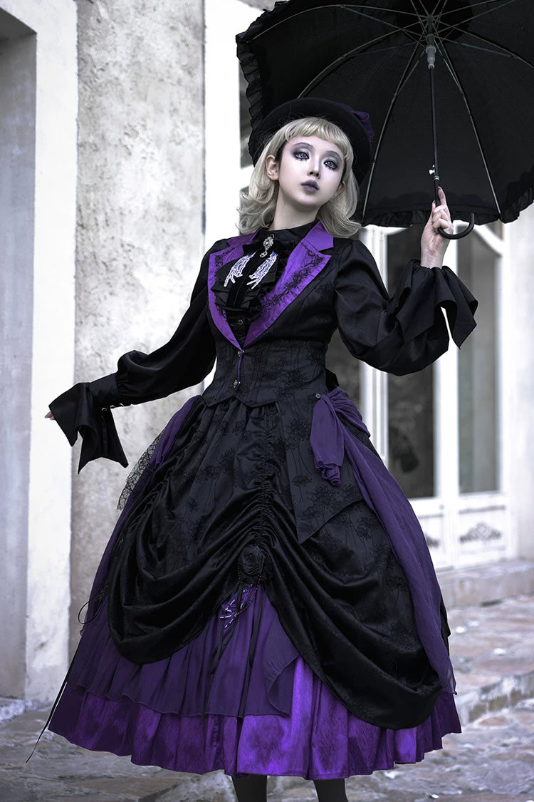 Black/Purple [Moonlit Return] Printed Boned Gothic Elegant Lolita Skirt - Black/Purple(Skirt-Only) - 1