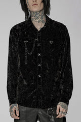 Men's Stand Collar Long Sleeves Metal Buckle Detachable Chain Steampunk Blouse 2 Colors - Black - 1