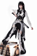 Black/White Long Sleeves Color Matching Handsome Sci-fi Lolita Skirt Set - Product - 7