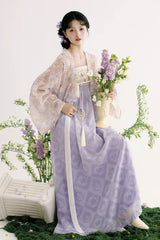 Purple [Lavender Garden] High Waisted Printed Women's Sweet Hanfu Set - Product - 5