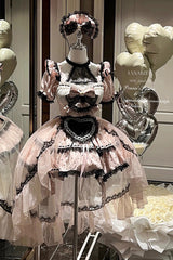 Pink [Apprentice Cupid] Halterneck Short Sleeves Print Ruffle Bowknot Lace Maid Sweet Lolita Dress - Product - 3