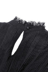 Black Women's Gothic Ruffled Stand Collar Long Puff Sleeves Spiderweb Splice Witch Maxi Dress - Product - 16