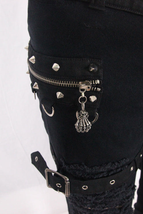 Black Adjusted Loops Punk Rock Holes Ripped Mens Pants Collocation Skirt - Product - 6
