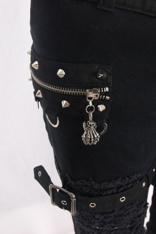Black Adjusted Loops Punk Rock Holes Ripped Mens Pants Collocation Skirt - Product - 6
