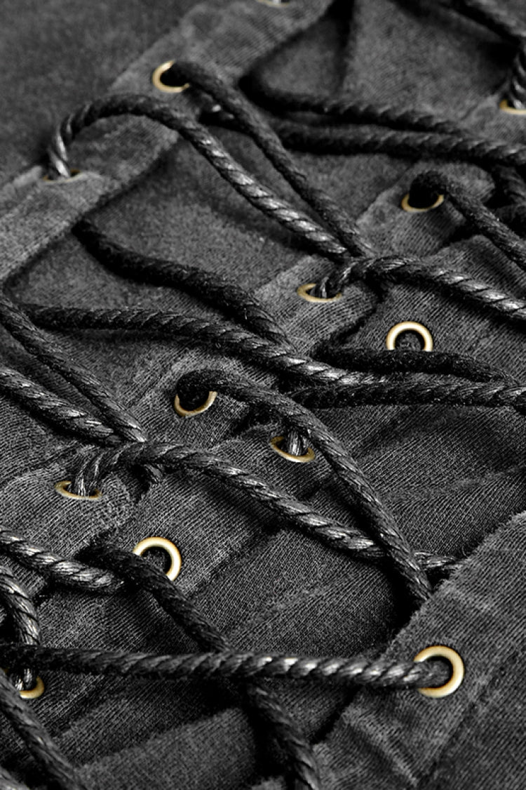 Black V Collar Sleeveless Metal Rings Cross Lace-Up Men's Steampunk Vest - Product - 8