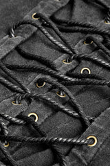 Black V Collar Sleeveless Metal Rings Cross Lace-Up Men's Steampunk Vest - Product - 8