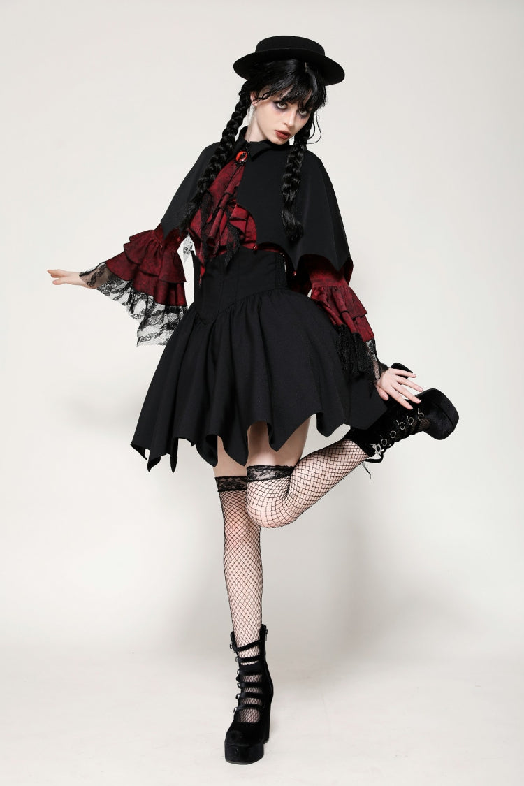 Black/Red Bat Collar Diamond Bat-Shaped Women's Gothic Capelet - Product - 9