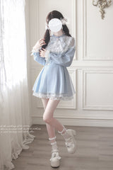 Aqua [Angel Heartbeat] Long Sleeves Bowknot Lace Sweet Jirai Kei Japanese Dress - Product - 4