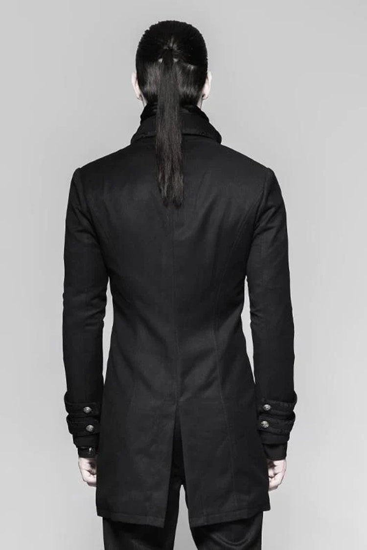 Black Fake Two-Pieces Metal Button Long Sleeves Jacquard Print Mens Gothic Coat - Product - 3