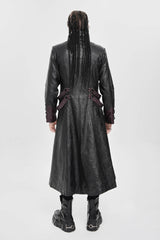Black/Red Stand Collar Zipper Straps Eyelet Men's Punk Coat - Product - 3