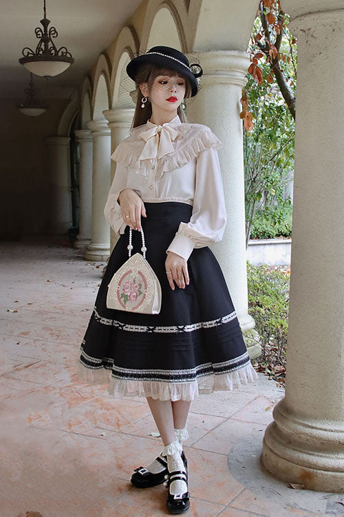 Solid Color Baroque Manor Bowknot High Waisted Ruffled Sweet Lolita Skirt 3 Colors - Product - 10