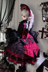 Black/Red [Rose Princess] Sleeveless Ruffle Bowknot Lace Lace-Up Gothic Ballet Lolita Jsk Dress - Product - 7