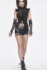Black Mesh Studded Buckled Eyelet Women's Punk Accessory Arm Sleeves - Product - 6