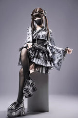 Jirai Kei Long Sleeves Printed Ruffled Lace Studded Gothic Japanese Top and Skirt Set 3 Colors - Product - 6