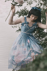 Multi-Color Mount Fuji Cherry Blossom Season Print Bowknot Alice Sweet Lolita JSK Dress - Product - 4