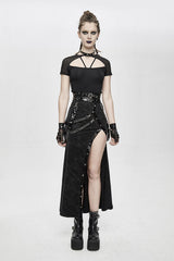 Black High Side Slit Sexy With Adjusted Loops Womens Gothic Half Skirts - Product - 5