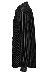 Black Lapel Collar Stitching Slim Men's Gothic Blouse - Product - 6