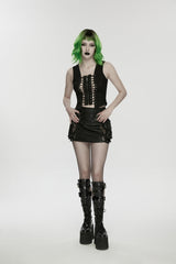 Black Off Shoulder Sleeveless Cut-Out Lace-Up Irregular Women's Punk Cool Vest - Product - 4