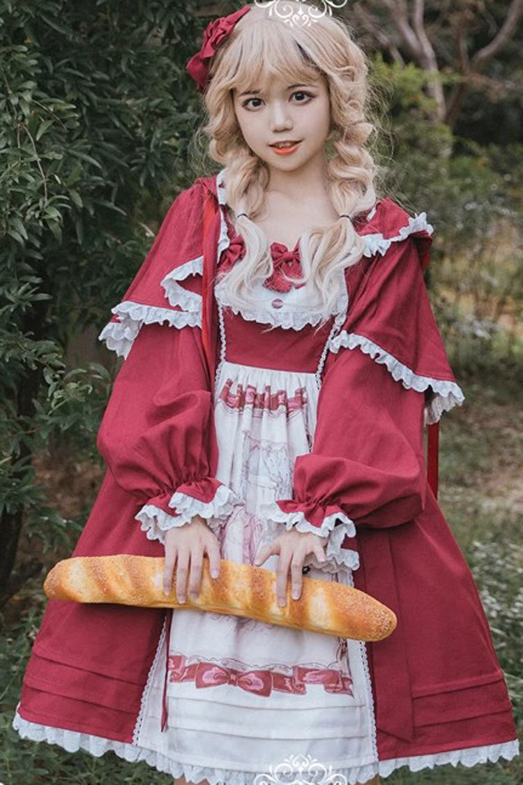 Red Little Red Riding Hood Sleeveless Print Ruffle Bowknot Sweet Princess (Dress Only) detail view 5