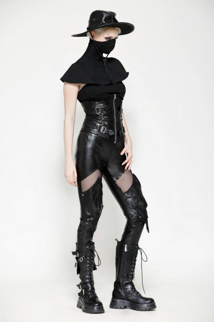 Black Lace-Up Metal Buckled Zippered Women's Punk Underbust Corset - Product - 6