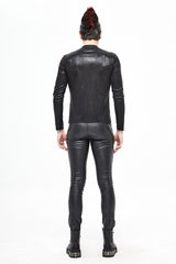 Black Zipper Neckline Long Sleeves Slim Mens Steampunk Top - Product - 4