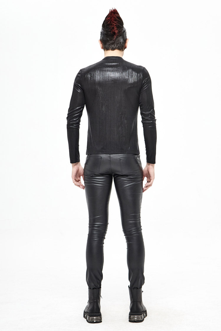 Black Zipper Neckline Long Sleeves Slim Mens Steampunk Top - Product - 4
