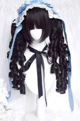 Black Multi-Layered Roman Curl Twin Tails Sweet Lolita Wig - Black - 1